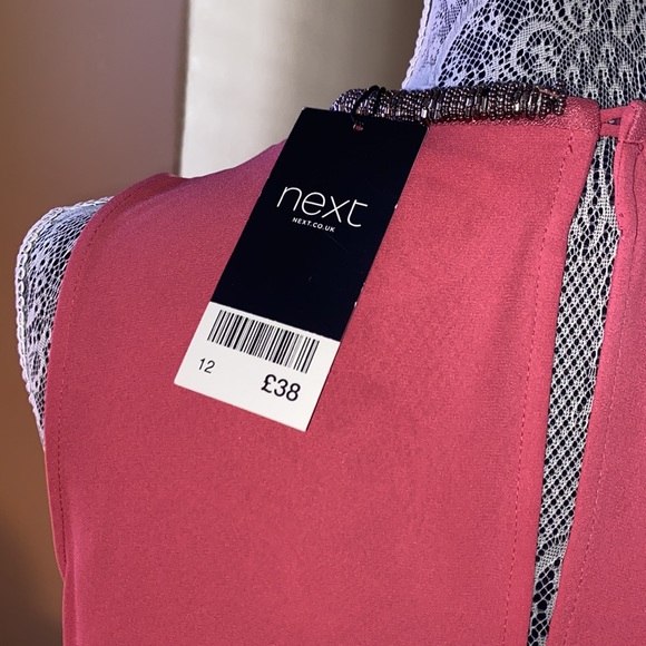 Next pink sleeveless beaded neckline ruffle blouse size 12 - Picture 5 of 10